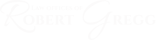 Logo for "Law Offices of Robert Gregg" in stylized white text on a black background.