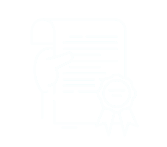 Outlined icon of a document with text and a seal, featuring a hand pointing at the paper.