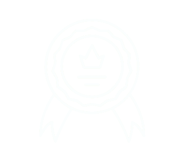 Outline of an award ribbon with a crown symbol in the center.