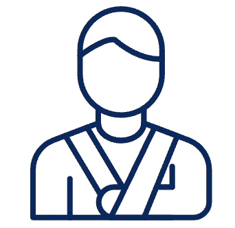 Outline of a person with an arm in a sling and a medal around their neck.