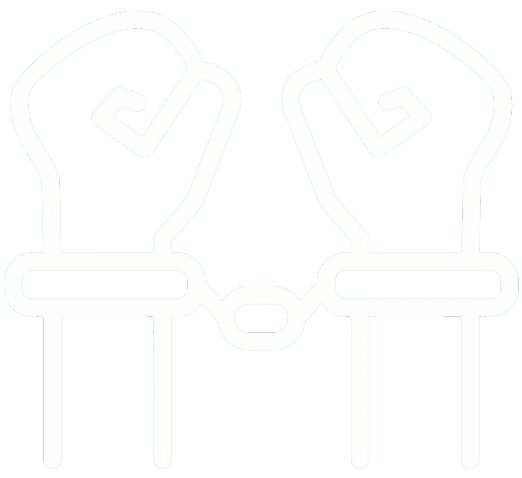 Icon of two hands in handcuffs on a black background.
