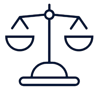 Icon of a balanced scale representing justice or equality, with two evenly weighted pans.