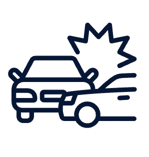 Icon of a car crash, depicting two vehicles colliding with an explosion graphic between them.