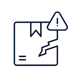 Icon of a damaged package with a warning symbol.
