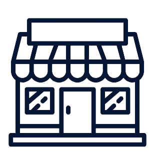 Icon of a small storefront with a striped awning, two windows, and a door, suggesting a typical retail shop.