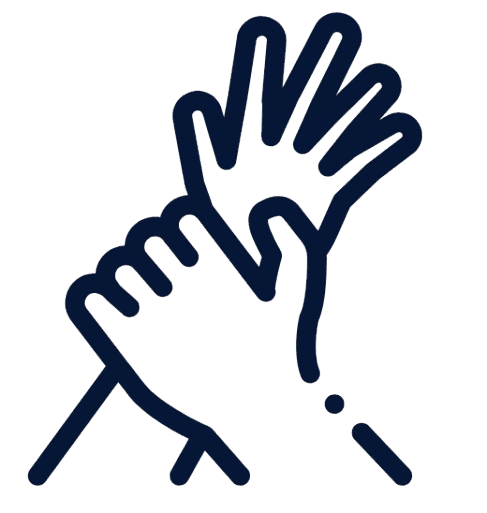 Two outlined hands appear, with one giving a high-five to the other.