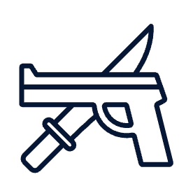 Outlined icons of a knife and a pistol crossed over each other.