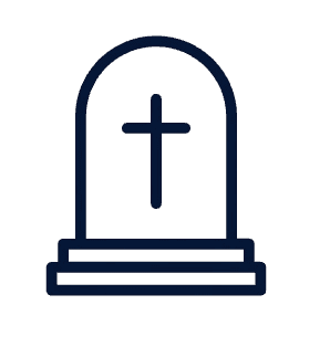 Illustration of a tombstone with a cross on it, featuring three steps at the base.